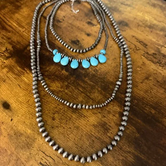 Turquoise Bead Pearl Long Necklace Bohemian Vintage Style Charm - Picture 1 of 7